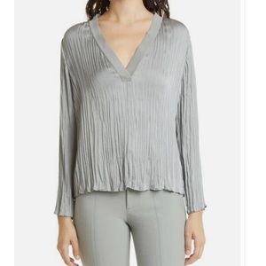 Vince Womens Crushed Satin V Neck Long Sleeve NWT
